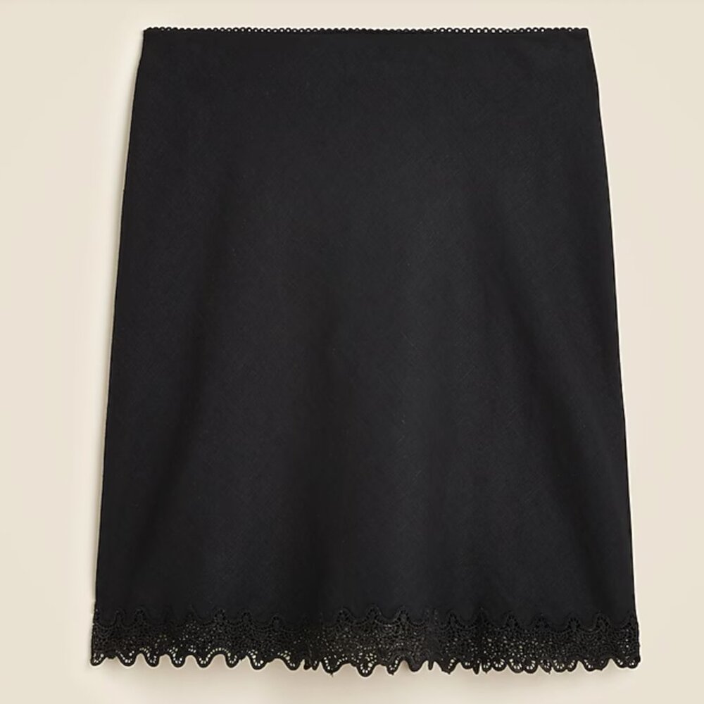 Black J. Crew Gwen lace-trim slip skirt in linen MEDIUM